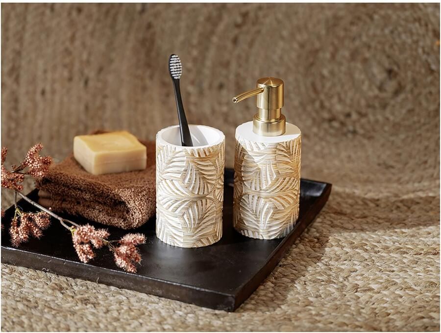 Wenko Set badkameraccessoires Model Terralba Zeepdispenser en tandenborstelhouder van polyresin bladdessin (2-delig)