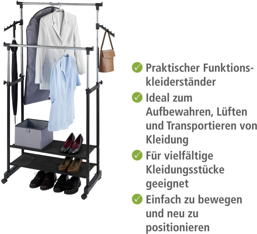 Wenko Staande kapstok Model All Inn Kledingrek met 2 planken en 2 kledingstangen hoogte verstelbaar