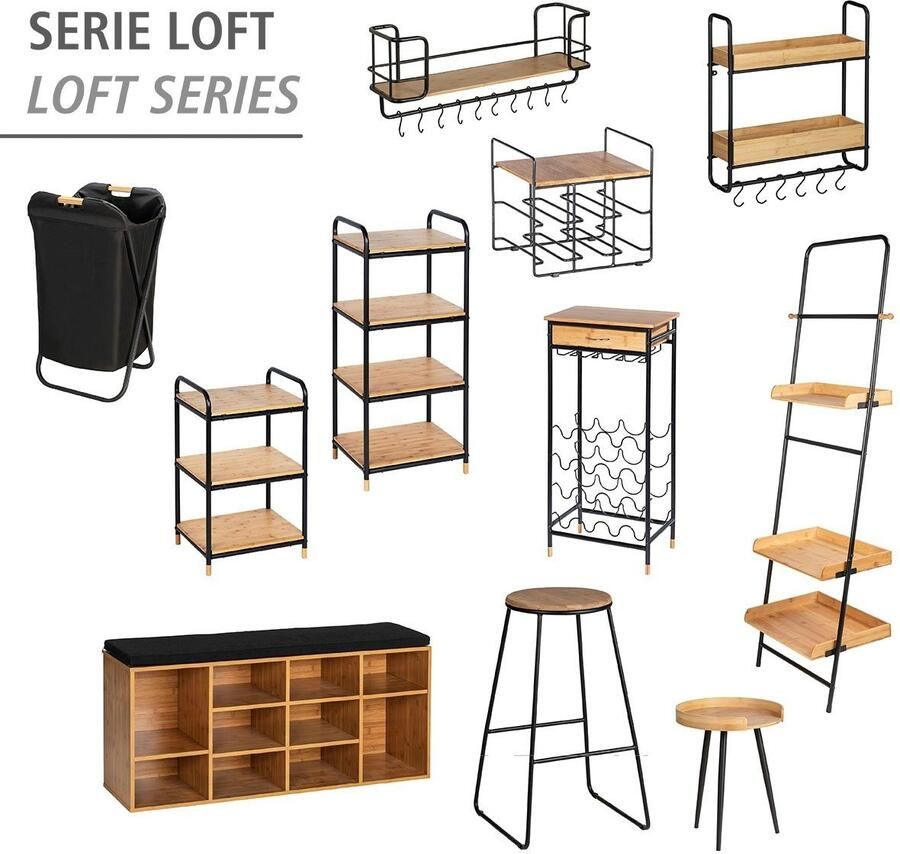 Wenko Bijzettafel Loft 42 X 69 X 33 5 Cm Rvs bamboe Zwart