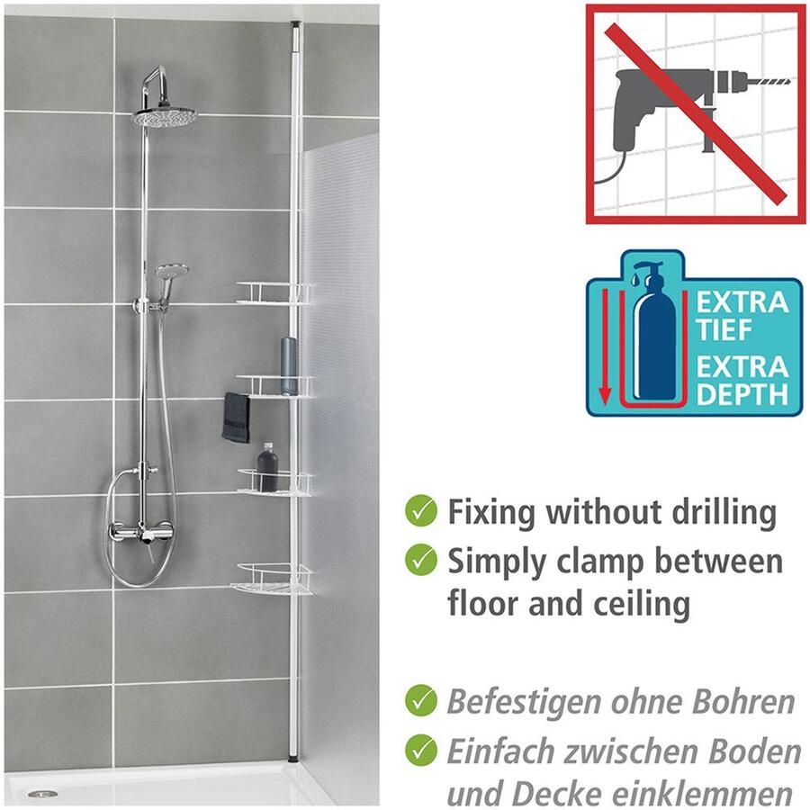Wenko Telescooprek Modell Dolcedo met 4 planken voor douche en bad zonder boren roestvrijstaal