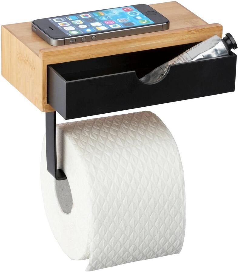 Wenko Toiletrolhouder Bambusa met lade van bamboe