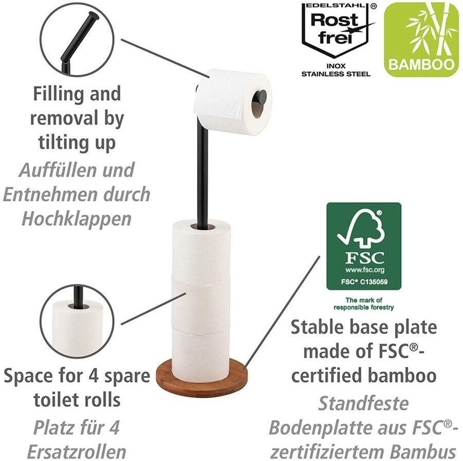 Wenko Toiletrolhouder Model 2-in-1 Serro voor plaatsing van 4 toiletpapierrollen bamboe plaat