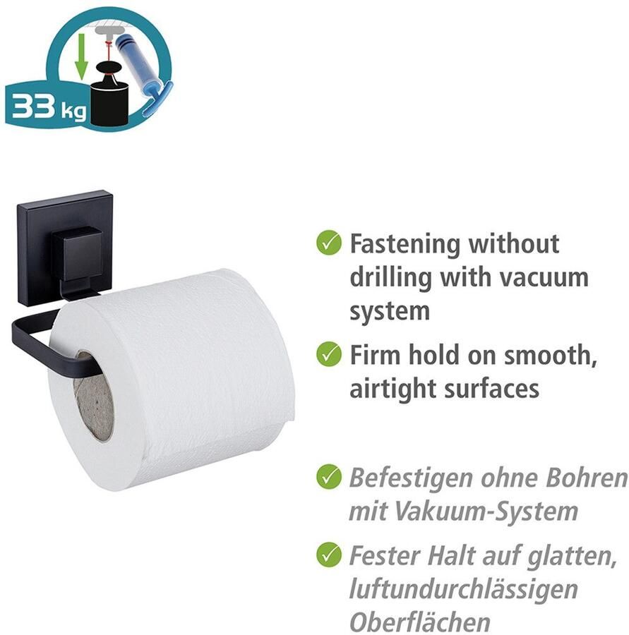 Wenko Toiletrolhouder Vacuum-Loc model Quadro van edelstaal bevestigen zonder boren
