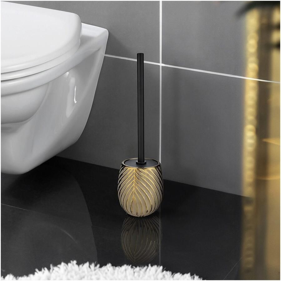 Wenko Toiletset Model Idro WC-borstelhouder van keramiek met lijnstructuur flexibel te plaatsen