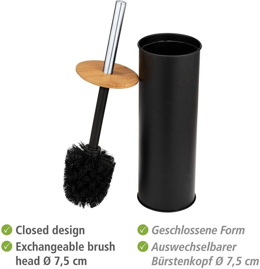 Wenko Toiletset Model Tortona gesloten toiletborstelhouder van staal met bamboe-elementen