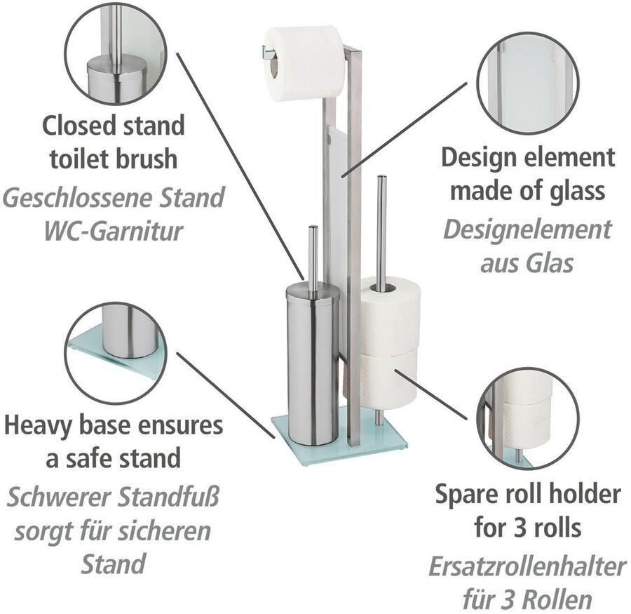 Wenko Toiletset Rivalta edelstaal met toiletpapier- en voorraadrollenhouder