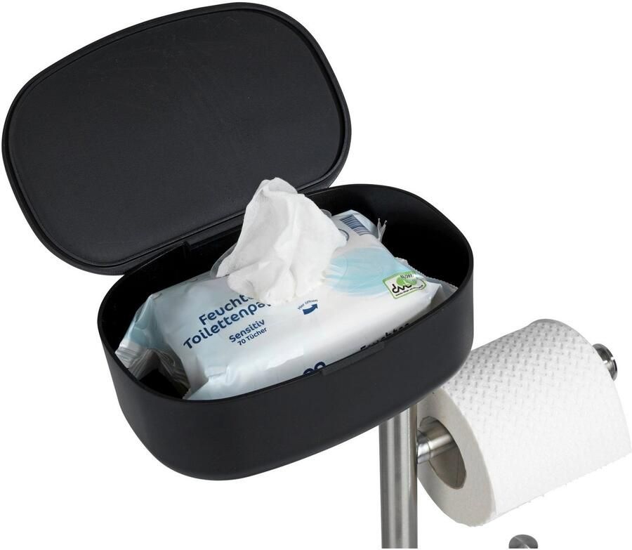 Wenko Toiletbutler Rivazza RVS zwart Toiletborstel met houder Toiletrolhouder Reserverolhouder en Opbergbox