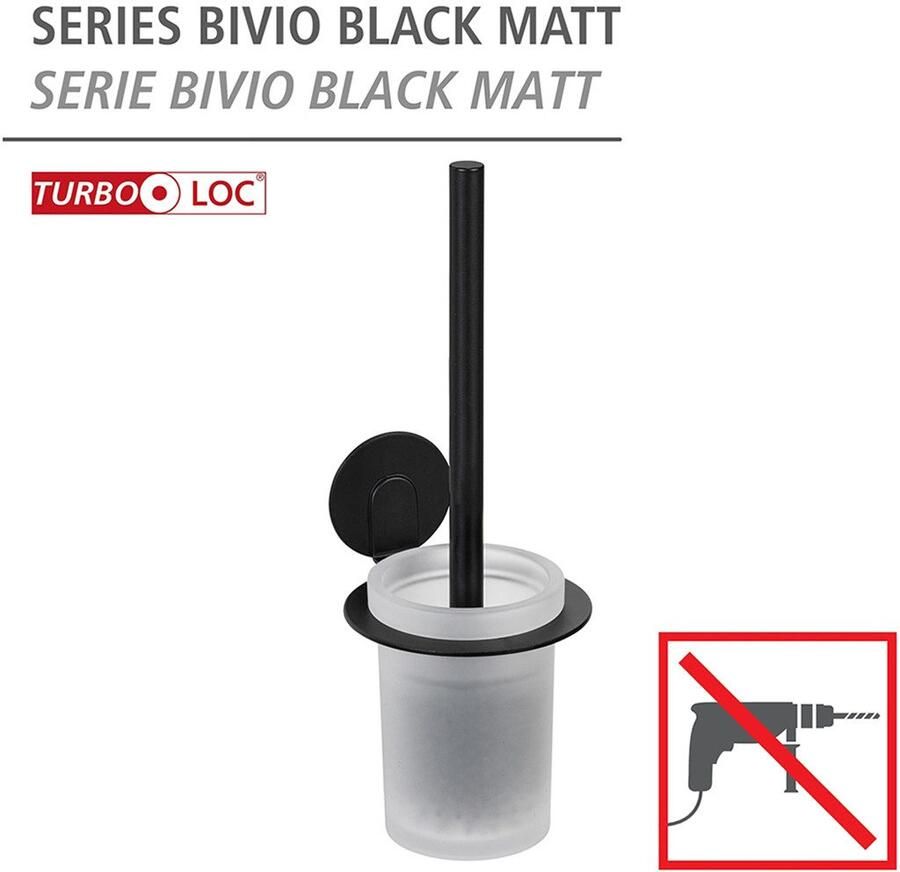 Wenko Toiletset Turbo-Loc model Bivio Muurhouder van aluminium zonder boren inzet van glas met toiletborstel