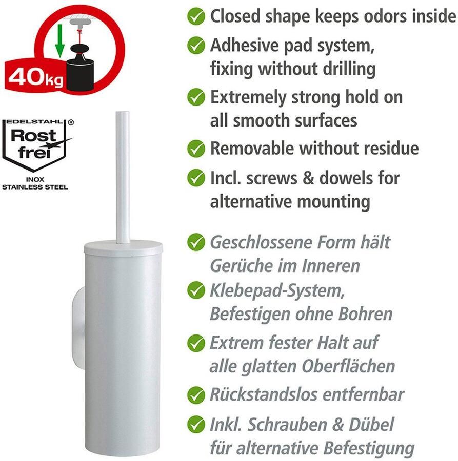 Wenko Toiletset Turbo-Loc model Orea met toiletborstel wandbevestiging zonder boren roestvrij staal