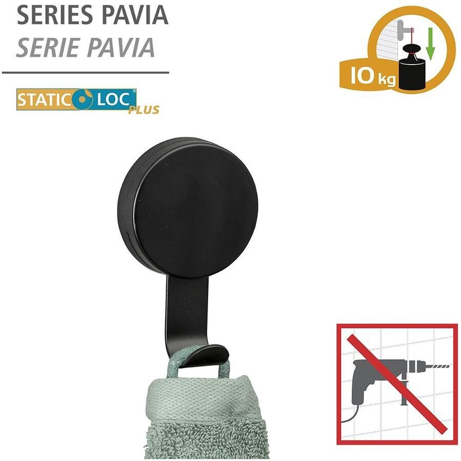 Wenko Wandhaak Static-Loc Plus Modell Pavia voor badkamer keuken en huishouden bevestigen zonder boren (set 4 stuks)