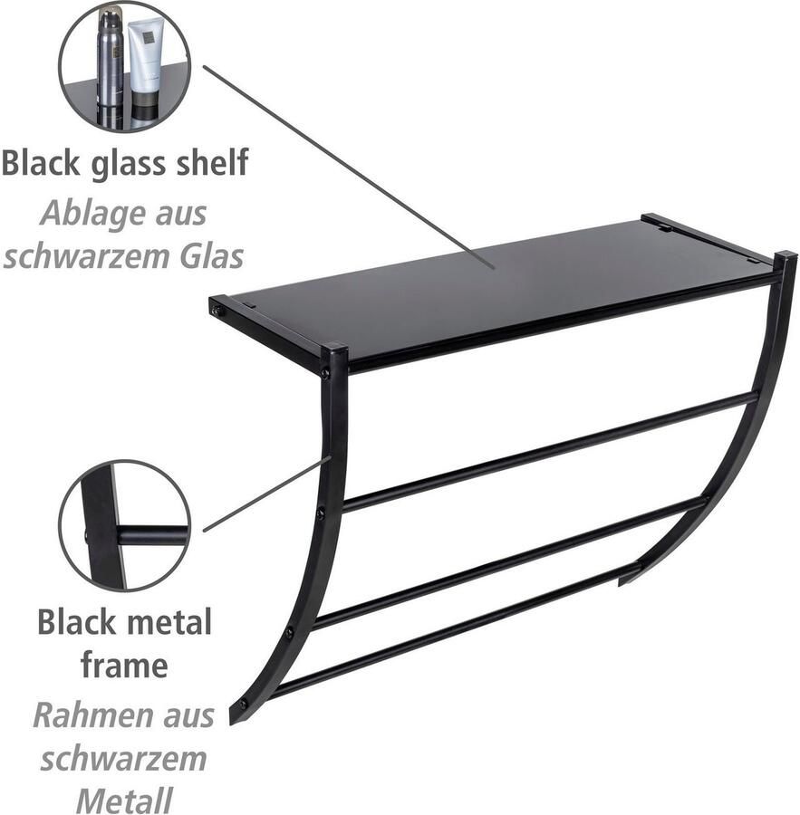 Wenko Wandplank Tarderia met glazen plank en 3 handdoekstangen