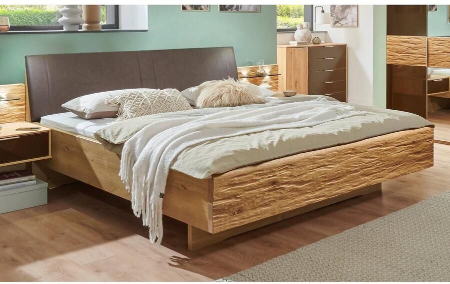 WIEMANN Futonbed Cordoba Garneringen in rifhout bekleed hoofdbord in imitatieleer mokka