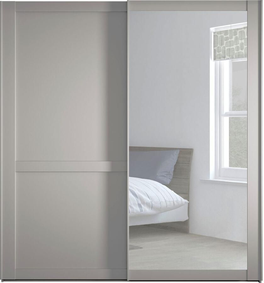 WIEMANN Zweefdeurkast Göteborg Horizontale strook en greeplijsten in rompkleurtint inclusief spiegel