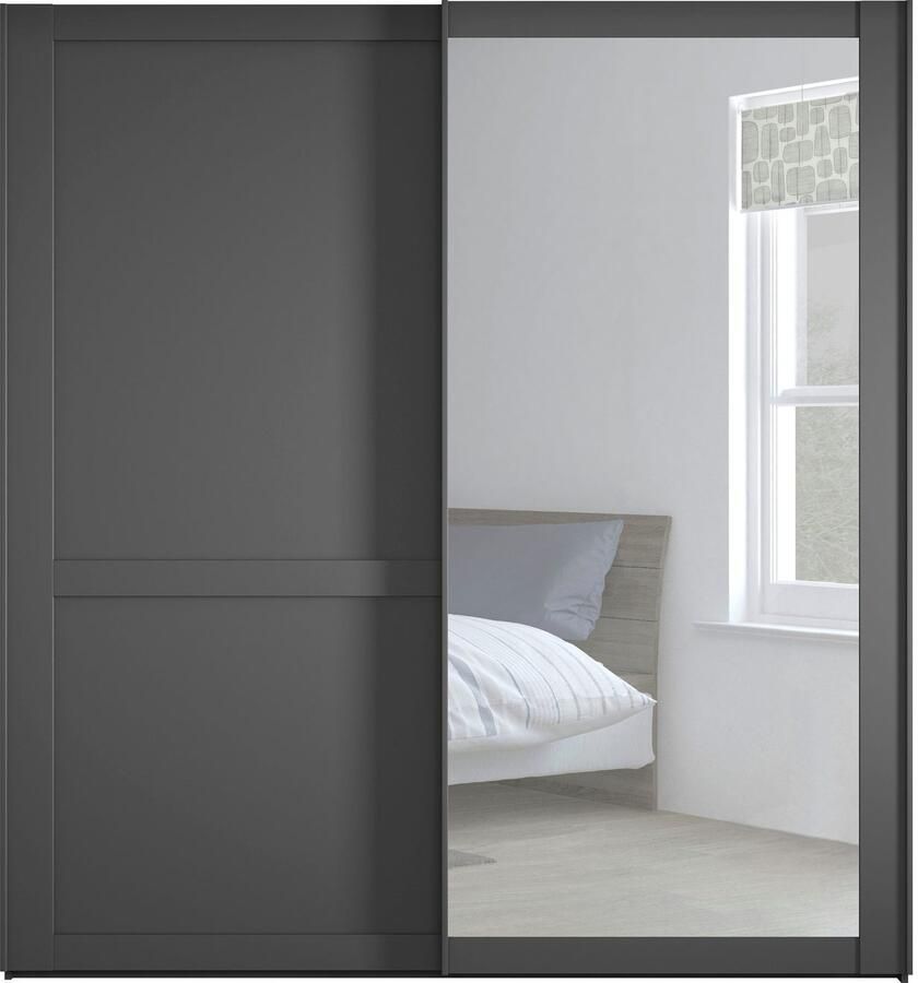 WIEMANN Zweefdeurkast Göteborg Horizontale strook en greeplijsten in rompkleurtint inclusief spiegel