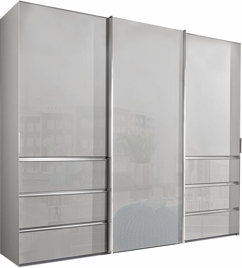 WIEMANN Zweefdeurkast Malibu stijlvolle design gemaakt in Duitsland met glazen front in verschillende breedten zelfsluitende laden