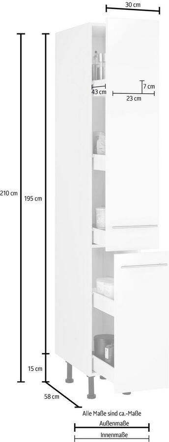 Wiho Küchen Apothekerskast Ela met 2 laden met soft-closefunctie 30 cm breed