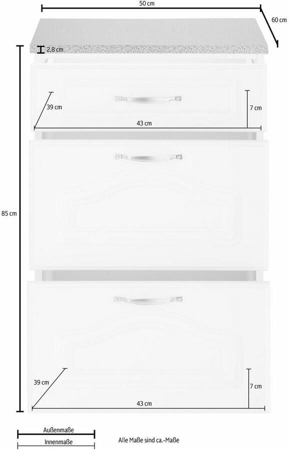 Wiho Küchen Onderkast Linz 50 cm breed met 2 grote lades in landhuisstijl