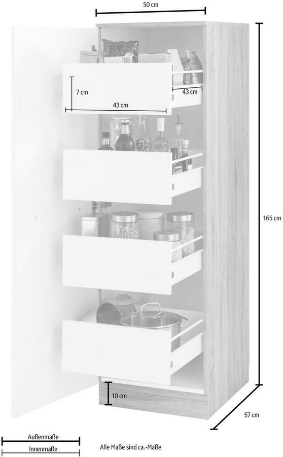 Wiho Küchen Provisiekast Flexi2 Breedte 50 cm met 4 uittrekken