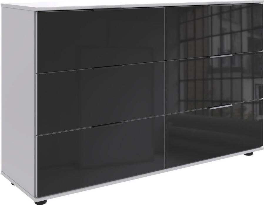 Wimex Ladekast Leonberg sideboard met 6 lades met glazen front b d h 130 41 83 cm zwarte metalen handgrepen