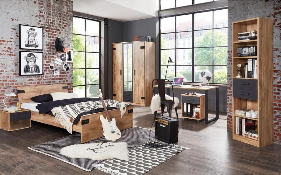 Wimex Staand rek Liverpool ordnungshelper met 2 lades en 5 open vakken modern rustieke look industrieel ontwerp 47 38 198 cm