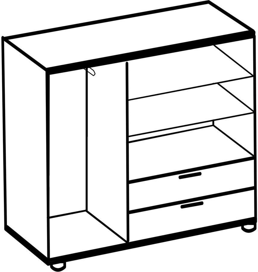 Wimex Waskast Easy Plus kledingkast garderobe 2 lades 81 of 130 cm breed in verschillende kleuren moderne look met zwarte metalen handgrepen