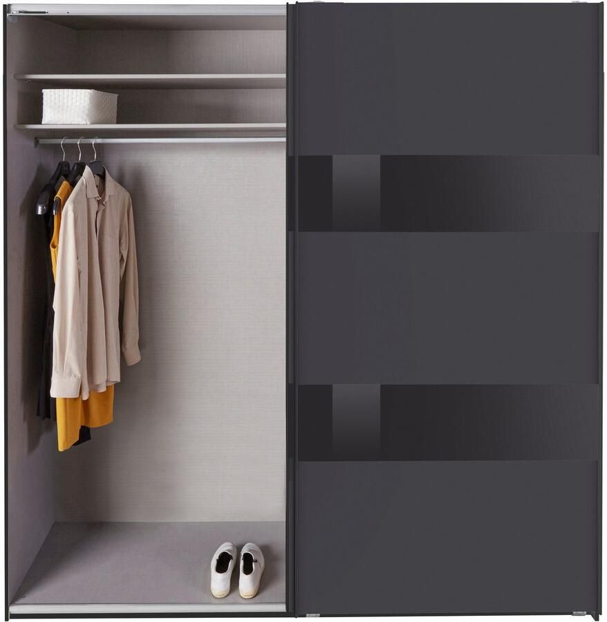 Woonexpress Kledingkast Mierlo Hout Grijs 225 x 208 x 65 cm (BxHxD) Schuifdeurkast Hang-legkast Met 4 Legplanken en 2 Roedes - Foto 3