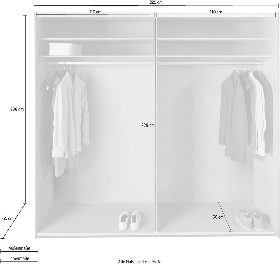 Woonexpress Kledingkast Mierlo Hout Wit 225 x 236 x 65 cm (BxHxD) Schuifdeurkast Hang-legkast Met 4 Legplanken en 2 Roedes - Foto 7