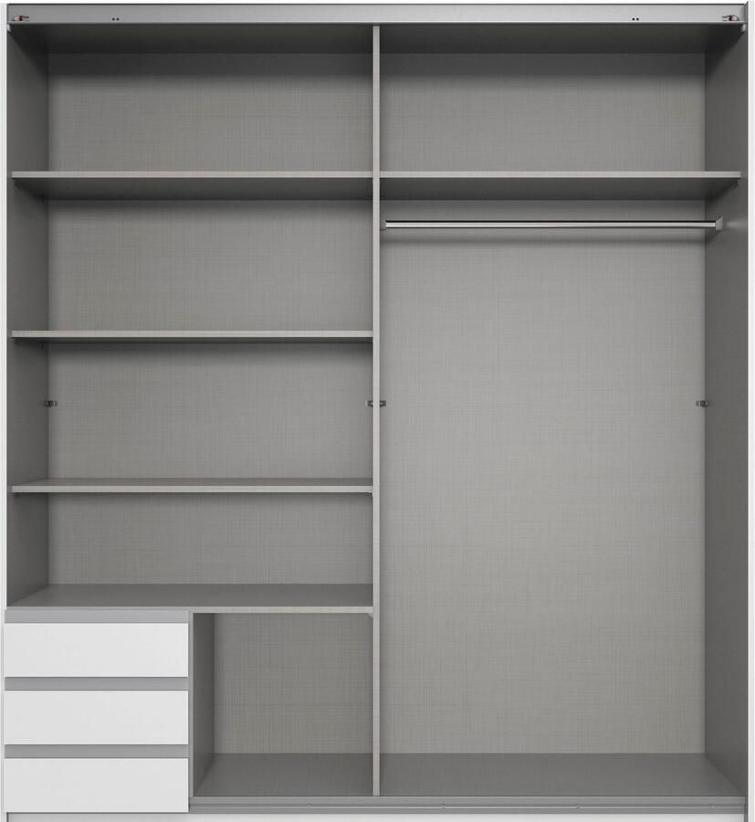 Woonexpress Kledingkast Elsen Hout Wit 179 x 198 x 64 cm (BxHxD) Schuifdeurkast 3 Laden Spiegel Inclusief Roedes en Planken - Foto 6
