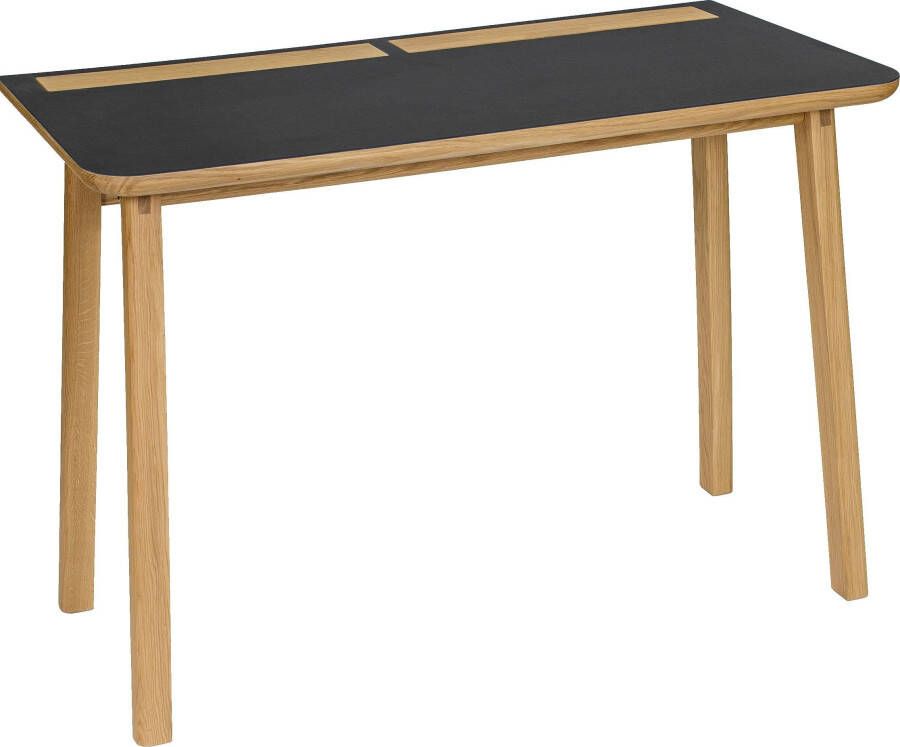 Woodman Bureau Mati met twee leren tassen aan de zijkant van de tafel voor opbergruimte fsc