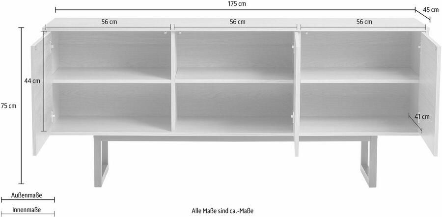 Woodman Dressoir Noella Kast in eenvoudig Scandinavisch ontwerp breedte 175 cm FSC