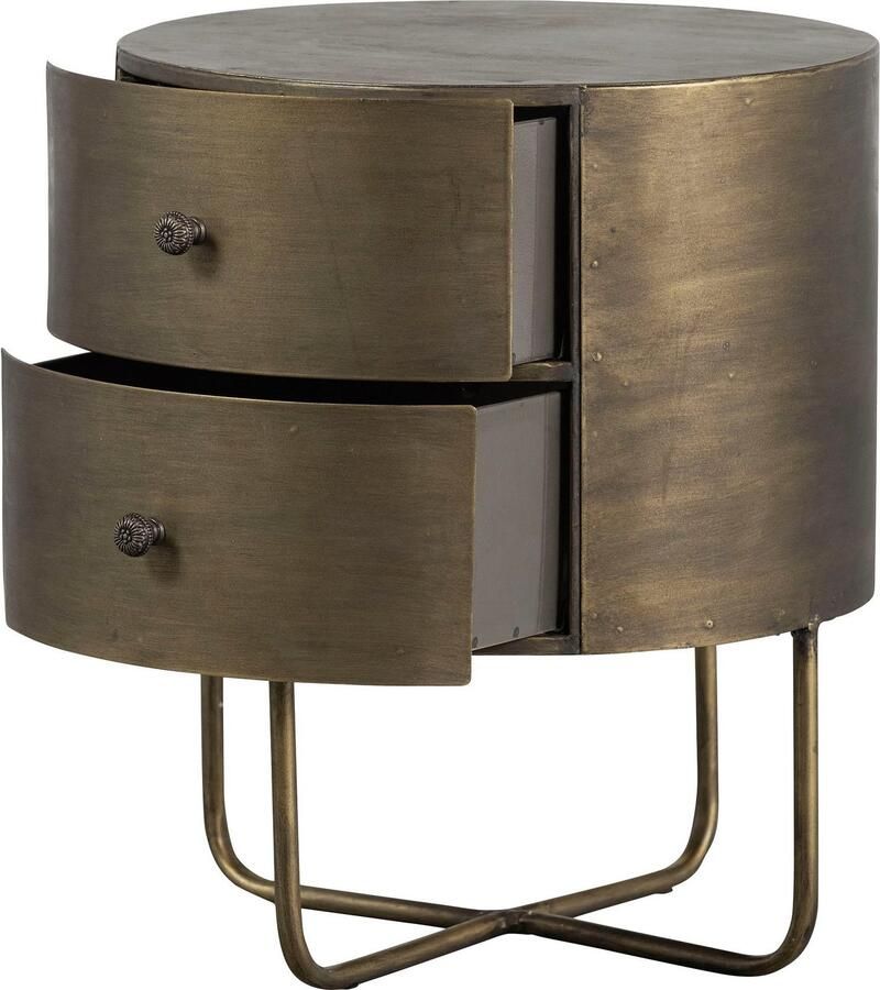 BePureHome | Glossy rond kastje metaal antique brass | Woonkamer meubels | Ladekast