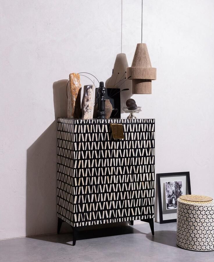 WOOOD Exclusive | Neva Sidetable Zwart wit | Woonkamertafels | Bijzettafel