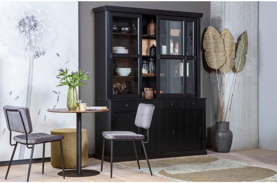 WOOOD | Lagos Winkelkast Grenen Zwart | Woonkamer meubels | BuffetkastKastVitrinekast - Foto 7