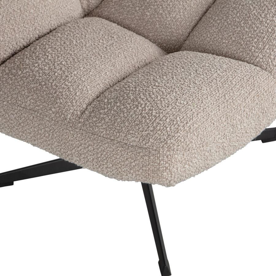 WOOOD Draaibare fauteuil Vinny gepolsterd met zacht bouclé stevige metalen voet breedte 75 cm