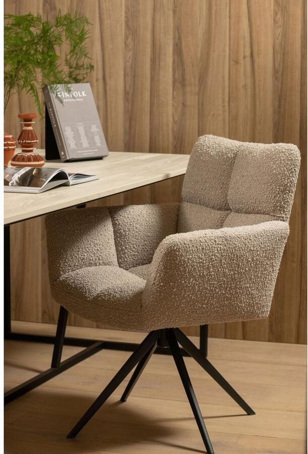 WOOOD Exclusive | Vinny Draaistoel Met Armleuning Bouclé Zand | Zitmeubels eetkamer | Armstoel - Foto 4