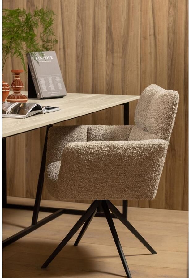 WOOOD Exclusive | Vinny Draaistoel Met Armleuning Bouclé Zand | Zitmeubels eetkamer | Armstoel - Foto 3