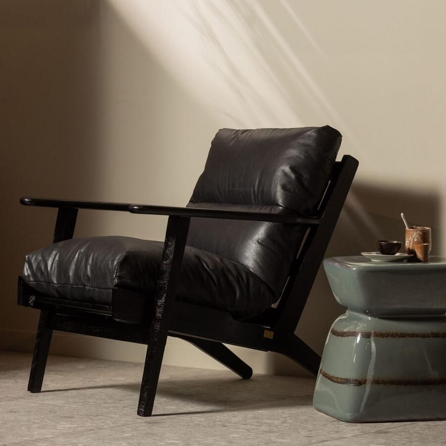 BePureHome | Houston Fauteuil Echt Leer Zwart | Zitmeubels woonkamer | Fauteuil - Foto 2