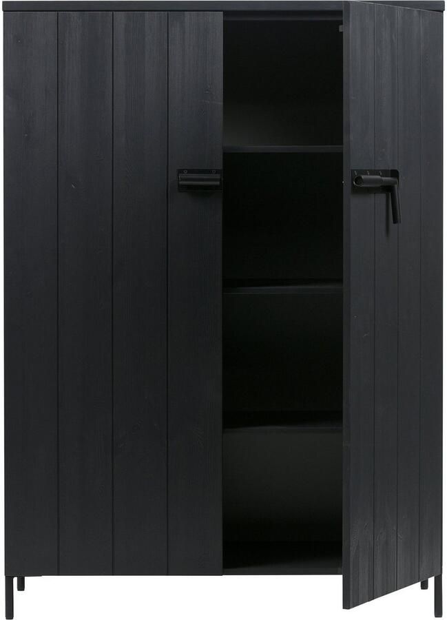 WOOOD | Bruut 2-drs Kast Grenen Geborsteld Diep Zwart | Woonkamer meubels | BergkastKast - Foto 4