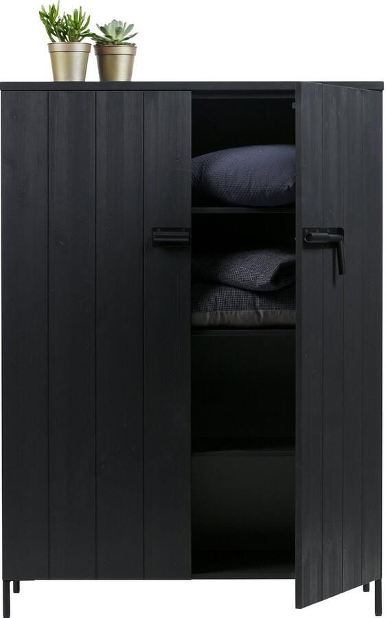 WOOOD | Bruut 2-drs Kast Grenen Geborsteld Diep Zwart | Woonkamer meubels | BergkastKast - Foto 5