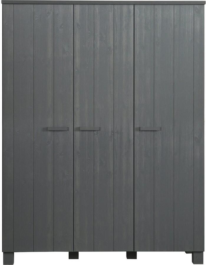 WOOOD | Dennis 3-deurs Kast Grenen Steel Grey Geborsteld | Slaapkamerkasten | KledingkastLinnenkast - Foto 4