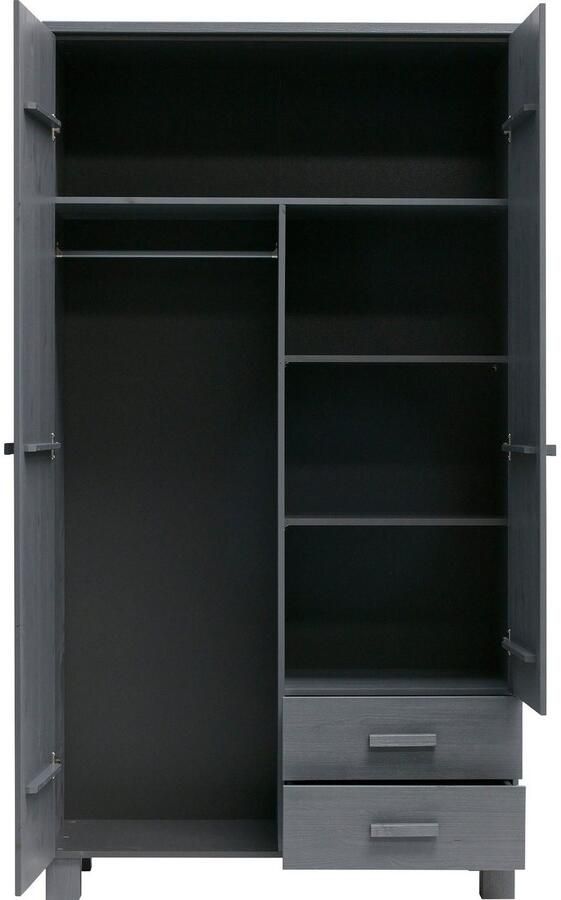 WOOOD | Dennis Kast Met Laden Grenen Steel Grey Geborsteld | Slaapkamerkasten | KledingkastLinnenkast - Foto 2