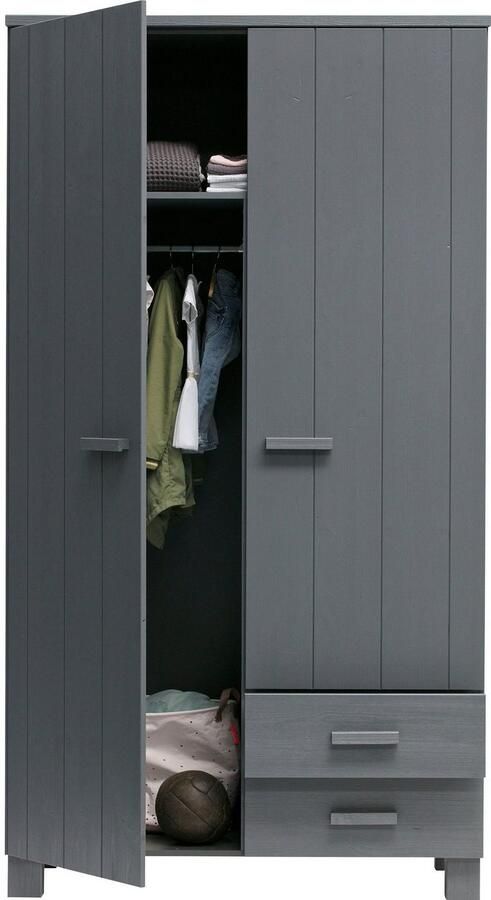 WOOOD | Dennis Kast Met Laden Grenen Steel Grey Geborsteld | Slaapkamerkasten | KledingkastLinnenkast - Foto 4