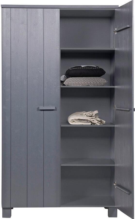 WOOOD | Dennis Kast Grenen Steel Grey Geborsteld | Slaapkamerkasten | KledingkastLinnenkast - Foto 2