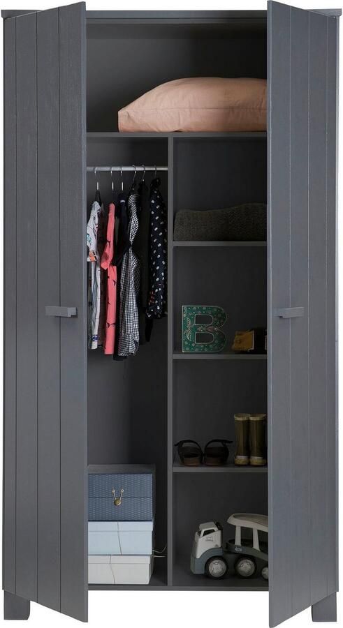 WOOOD | Dennis Kast Grenen Steel Grey Geborsteld | Slaapkamerkasten | KledingkastLinnenkast - Foto 4