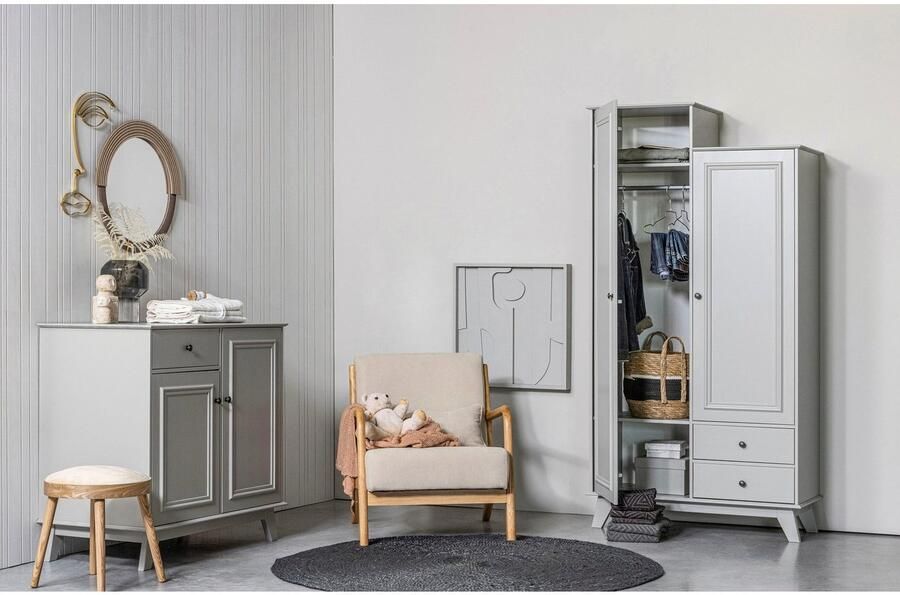 WOOOD Kledingkast Lily massief dennenhout met kledingstang h 190 cm x b 98 cm