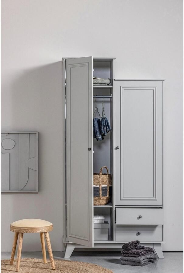 WOOOD Kledingkast Lily massief dennenhout met kledingstang h 190 cm x b 98 cm