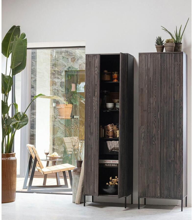 WOOOD | New gravure hoge kast met lade essen fineer espresso | Woonkamer meubels | BergkastWandkast - Foto 2