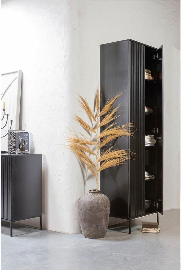 WOOOD Exclusive | Gravure New Hoge Kast + Lade Grenen Zwart | Woonkamer meubels | BergkastKastWandkast - Foto 2