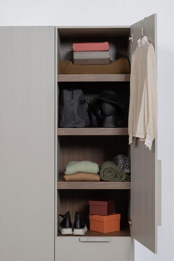 WOOOD | Rens 1 Drs Hang legkast Greep Lan Noten kiezelgrijs | Slaapkamerkasten | Linnenkast - Foto 2