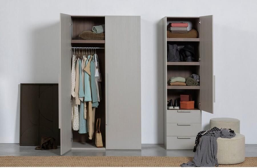 WOOOD | Rens 1 Drs Hang legkast Greep Lan Noten kiezelgrijs | Slaapkamerkasten | Linnenkast - Foto 6